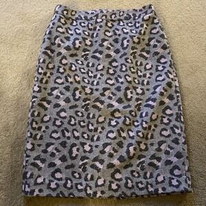 TALBOTS‎ WOOL BLEND PINK/GREY LEOPARD PRINT LINED PENCIL SKIRT SIZE 4